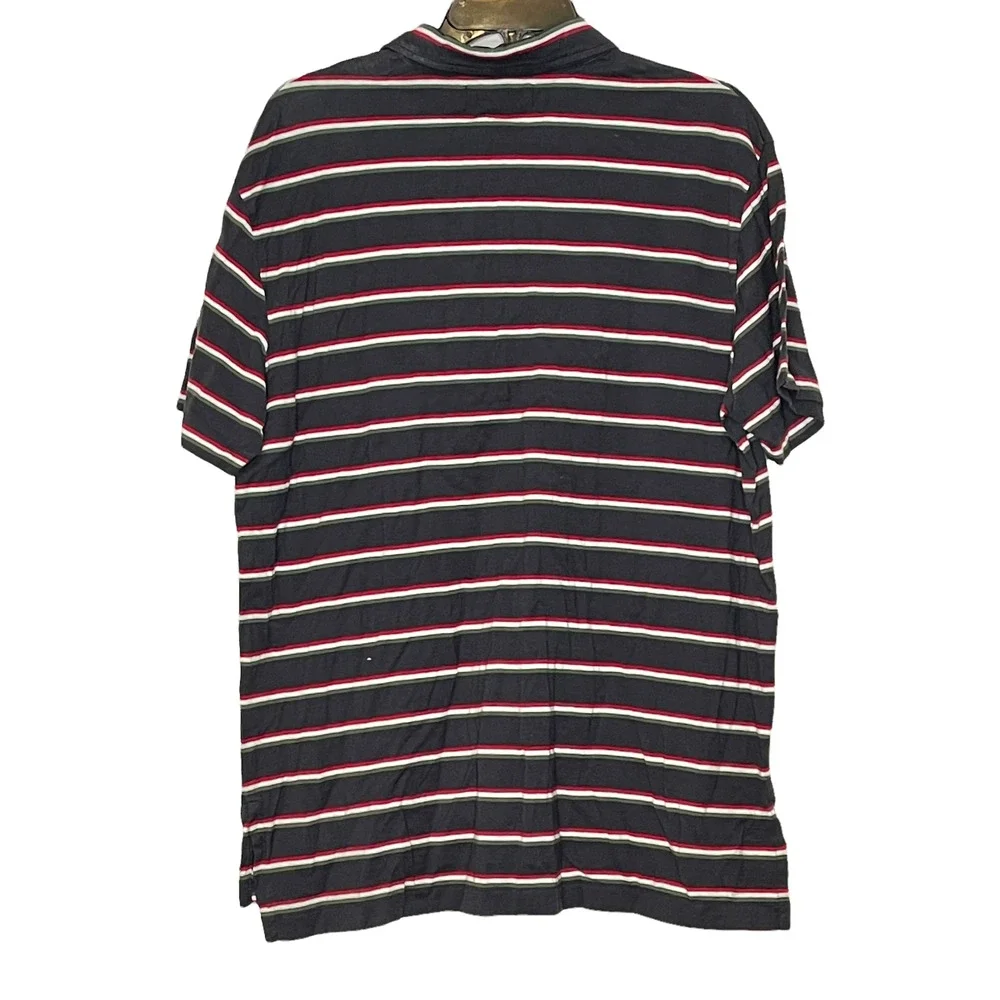 Polo Ralph Lauren Mens Golf Shirt Size‎ XL Navy With Green White Stripes Cotton